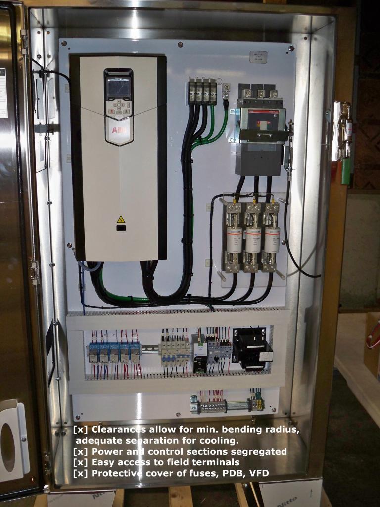VFD panel showing good internal layout, segregation, and protective covers